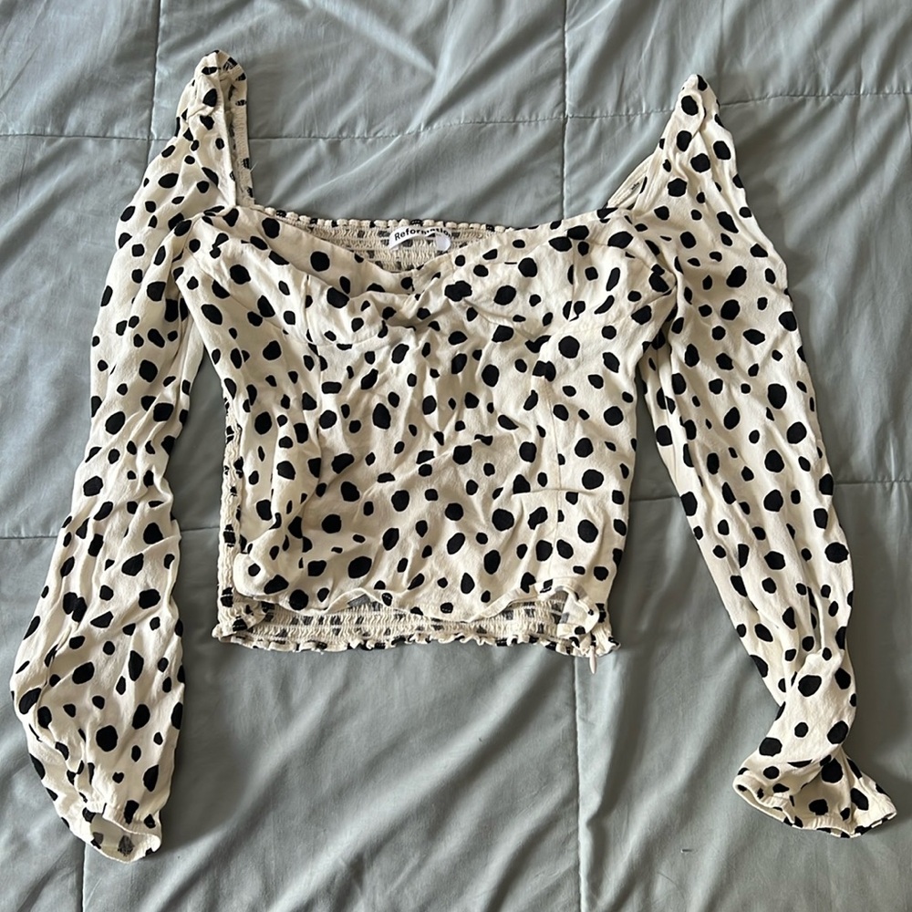 Reformation white polka dot top